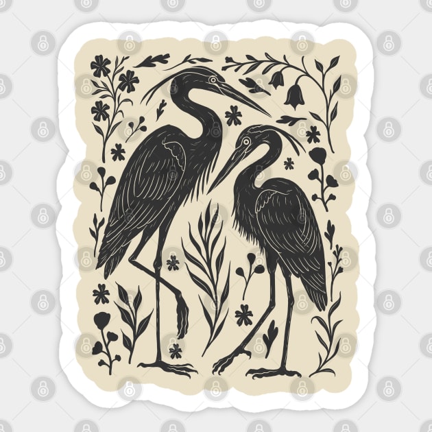 Linocut Herons Sticker by GoshWow®